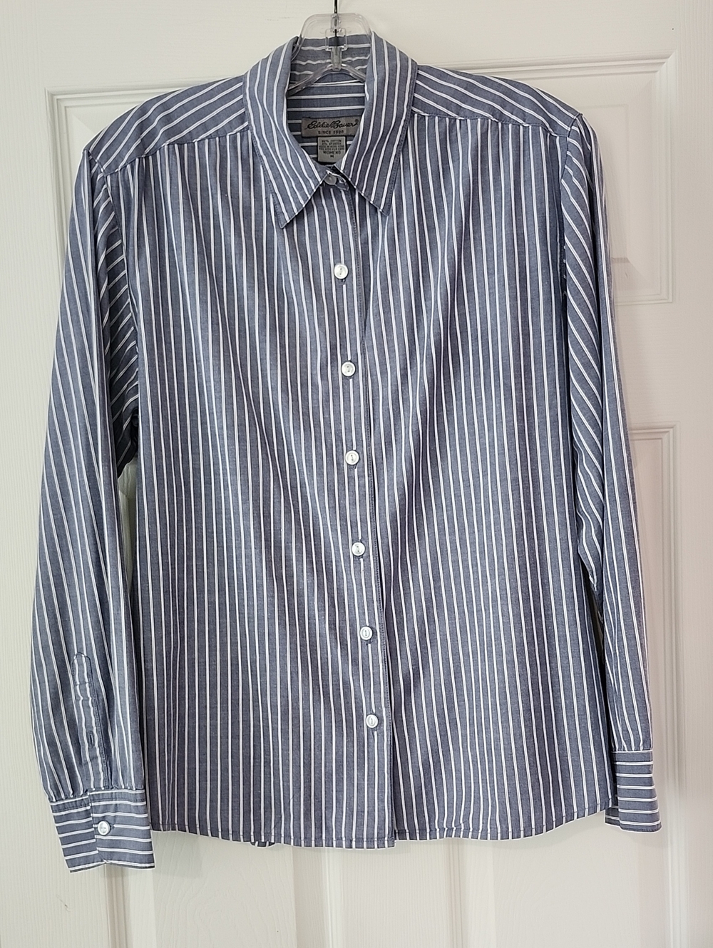 Eddie Bauer Blue & White Striped Button Down Shirt Size M